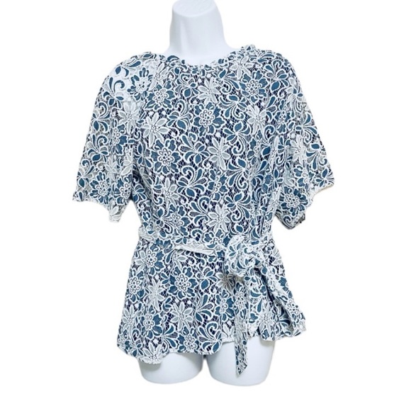 Draper James Floral Lace Overlay Tie Waist Top - Picture 3 of 6